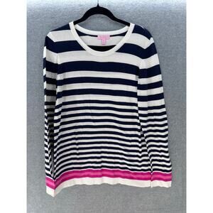 Lilly Pulitzer Women XL Jessie Sweater Navy White Pink LS Shirt Preppy Nautical